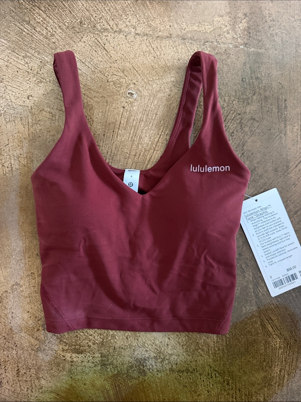 NWT, Never Worn, Lululemon Align Tank size 0 Wine Red Scoop-Neck Support Crop